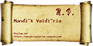 Manák Valéria névjegykártya